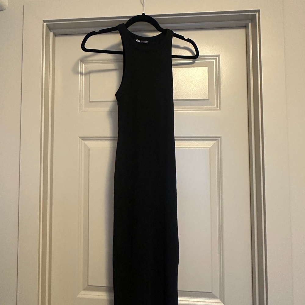 Zara Black Ribbed Bodycon Racerback Dress